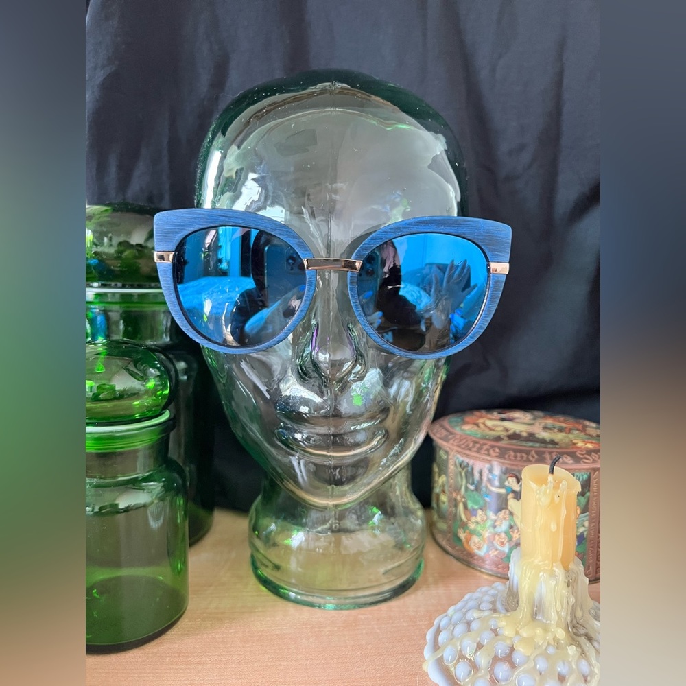 Blue mirrored cat eye sunglasses